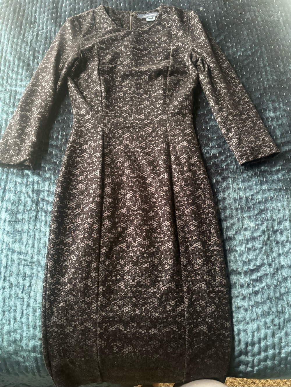French Connection Black Floral-Pattern Long Sleeve Sheath Dress